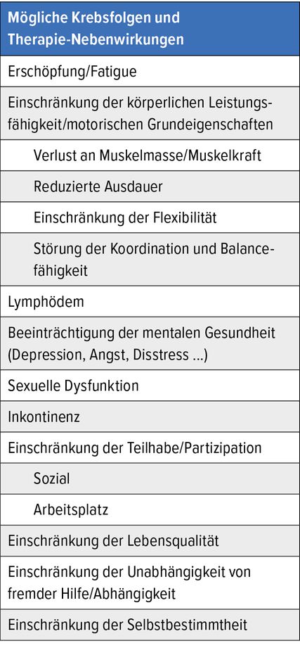 Typische Folgen einer Krebserkrankung und Nebenwirkungen überlebensnotwendiger Therapien