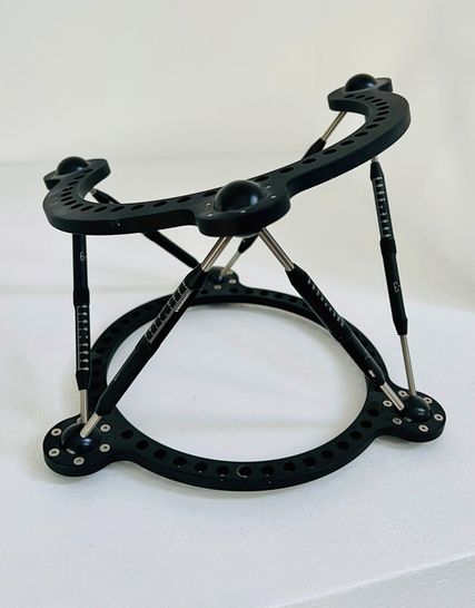 Der Prototyp des schließlich 1997 vorgestellten Taylor Spatial Frames (TSF) hatte noch „ball joints“ statt der späteren „universal hinges“ und fixe Stäbe (Struts), die nicht vom User gewechselt werden konnten